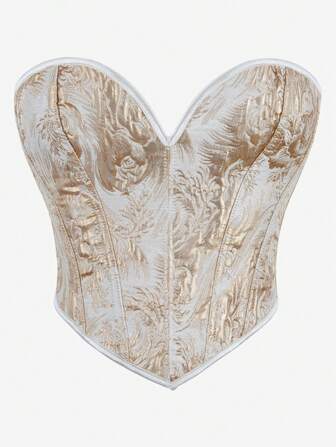 Strapless Corset Top, Women Punk Style Embroidery Bustier Crop Top, Slim Fit Body Shaper Vest