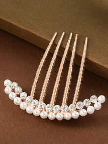 2pcs/1pc Ladies' Alloy Faux Pearl Hair Clip Comb, Rhinestone Edge Comb, Elegant Daily Hair Accessories, Bridal Hair Accessories, Hairpin Clip, Antique Style Combs For Hair Side Comb