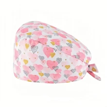 1 pieza Gorro de trabajo con estampado digital floral, animal y de corazón sobre base rosa, apto para médicos, enfermeras, salones de belleza, hospitales veterinarios y trabajadores de limpieza - Antibacteriano, antipolvo