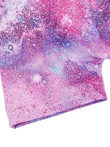 Young Girl Tie Dye Gymnastics Leotard With Shorts, Sleeveless & Rhinestone Decor