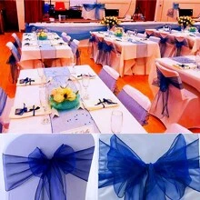 10pcs Organza Chair Back Decorative Ribbon, Navy Blue Organza Bowknot Chair Decorations For Wedding, Banquet Dining Table Decor, 18cm Wide, 275cm Long, Needs DIY Tied Into Bow Shape, Glass Yarn Chair Back Veil Party Decorations, Organza Tent, Staircase Organza Flower, Outdoor Tent Decor, Wedding Ceremony, Graduation Party, Back-To-School Ceremony Atmosphere Props, Gift Packing Decorative Ribbons - Multicolor - View 2