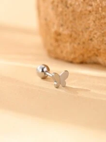 1pc Stainless Steel Single Layer Butterfly Chain Minimalist Style Small Dainty Ear Cuff Earrings, Suitable For Women Daily Wear - Silver - View 3