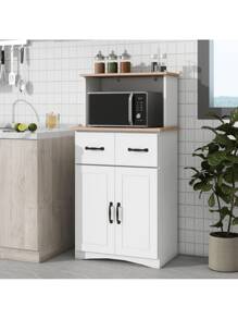 Wooden Kitchen Cabinet White Pantry Storage Microwave Cabinet,With Storage Drawer,Made Of Premium Mdf Board,Sturdy And Safety,Ample Storage Space,White.,Victory Store