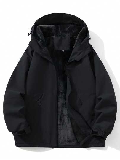 Men's Waterproof Windproof Warm Padded Soft Shell Fleece-Lined Jacket, For Fall Winter, Grunge