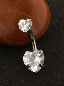 1 件不锈钢双心形肚脐环，带锆石，创意穿孔首饰，适合日常佩戴 - 銀色 - 查看 4