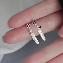 2 Stücke 925 Sterling Silber Feder Cubic Zirconia Ohrstecker, eleganter Alltagstragen für Frauen