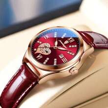 玫瑰金女士腕表礼品，正品品牌 POEDAGAR（原装），316 不锈钢表壳，水晶玻璃表镜，镶钻心形表盘，红色浪漫指针，夜光显示，日本石英机芯，50 米防水，日历功能，生日礼物，节日礼物，送给妻子、朋友、爱人、商业伙伴的礼物，考试或开学必备 - 紅色 - 查看 2