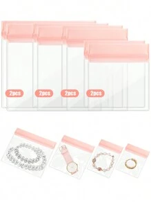 Linkstyle 8pcs Clear EVA Jewelry Storage Bags, Anti Tarnish Jewelry Bags, Mini Small Bags For Jewelry Ring Earring Chain Bracelet (4 Sizes) - Pink - View 1