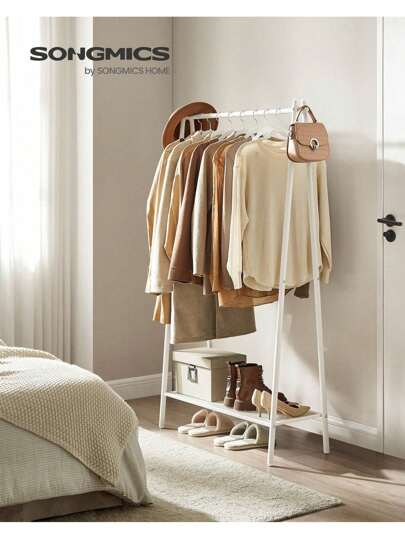  SONGMICS Clothes Rail, Clothes Rack, Garment Rack With Steel Frame, With Hanging Rail And Shelf, 33.5 X 92.5 X 153 Cm, For Bedroom, Dressing Room, Laundry Room, White