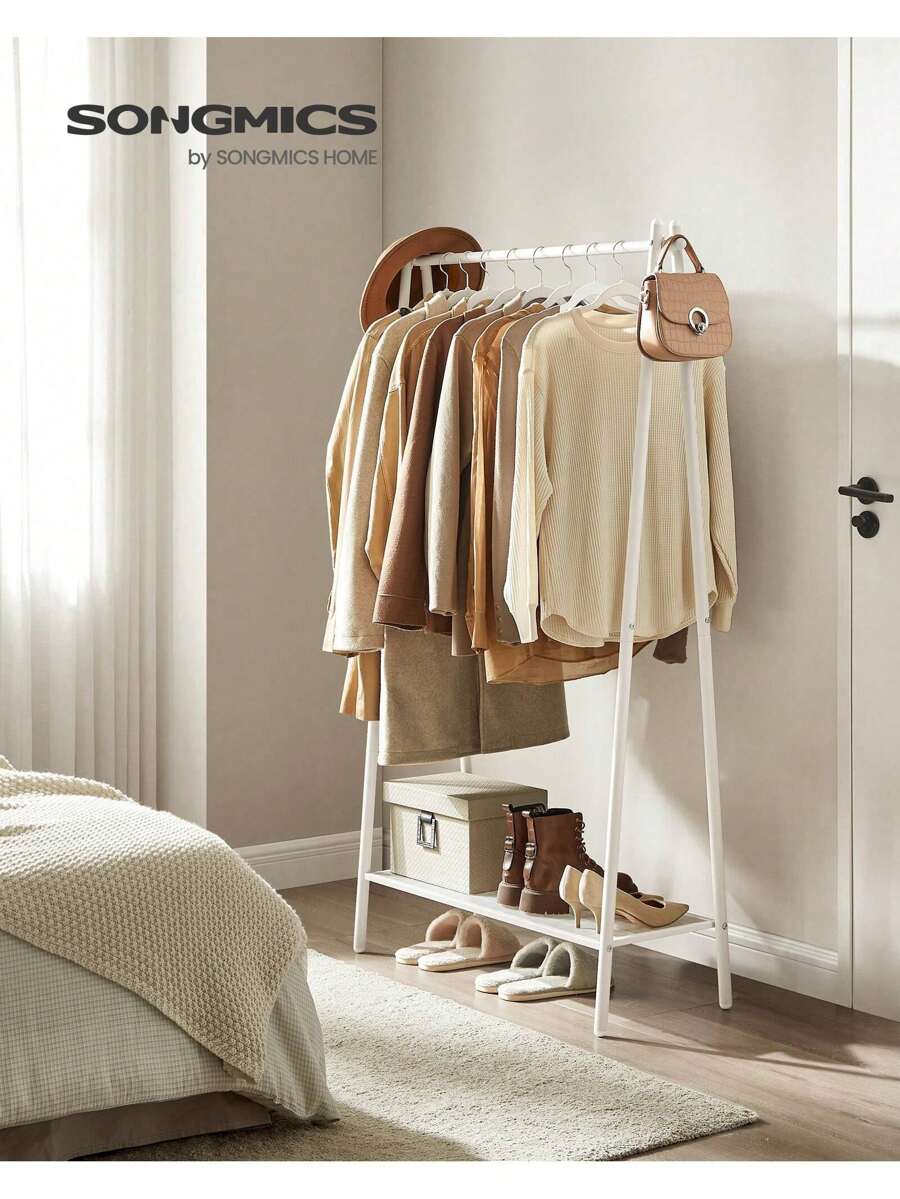 SONGMICS Clothes Rail, Clothes Rack, Garment Rack With Steel Frame, With Hanging Rail And Shelf, 33.5 X 92.5 X 153 Cm, For Bedroom, Dressing Room, Laundry Room, White - White - View 1