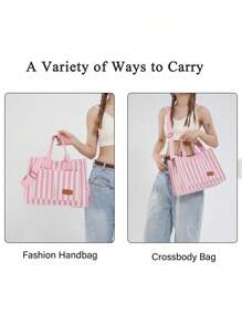 Versatile Vertical Stripes Hobo Shoulder Bag For Women Purse And Handbag, Large Capacity Multi-Pocket Canvas Shoulder Commuter Bag Handbags, Lightweight Casual Tote Shoulder Messenger Bag, Students School Laptop Bags Minimalist Sport Backpack With Multi Compartments & Multi Pockets, School Tote Bag, School Bookbag, Back To School Bags, Portable, Cute, Suitable For Teen Girls Women College Students, Perfect For Back To School, First Day Of School, College