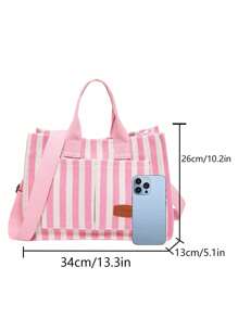 Versatile Vertical Stripes Hobo Shoulder Bag For Women Purse And Handbag, Large Capacity Multi-Pocket Canvas Shoulder Commuter Bag Handbags, Lightweight Casual Tote Shoulder Messenger Bag, Students School Laptop Bags Minimalist Sport Backpack With Multi Compartments & Multi Pockets, School Tote Bag, School Bookbag, Back To School Bags, Portable, Cute, Suitable For Teen Girls Women College Students, Perfect For Back To School, First Day Of School, College