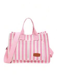 Versatile Vertical Stripes Hobo Shoulder Bag For Women Purse And Handbag, Large Capacity Multi-Pocket Canvas Shoulder Commuter Bag Handbags, Lightweight Casual Tote Shoulder Messenger Bag, Students School Laptop Bags Minimalist Sport Backpack With Multi Compartments & Multi Pockets, School Tote Bag, School Bookbag, Back To School Bags, Portable, Cute, Suitable For Teen Girls Women College Students, Perfect For Back To School, First Day Of School, College