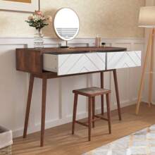 Entryway Table With 2 Carved Panel Drawers, Console Table With Storage Space And Wood Legs,Sofa Table Behind Couch For Hallway, Living Room, Natural Color - White - View 5