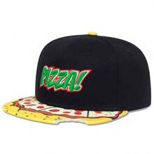 1Piece Men PIZZA Letter Embroidered Hip Hop Hat Outdoor Adjustable Sunscreen Leisure Hat Spring Summer Travel Tourism Beach Vacation - 黑色 - 查看 1