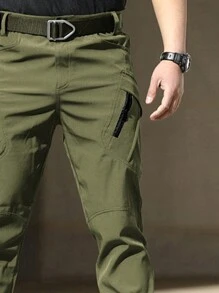Quần dài nam GLESTORE màu trơn, kiểu dáng tối giản, ống đứng thoải mái với túi khóa kéo, được làm từ chất liệu polyester spandex mềm mại, bền chắc, hoàn hảo cho trang phục thường ngày. Kiểu dáng đa năng phù hợp cho mùa xuân, hè và thu. - xanh quân đội - Xem 4