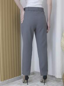 Women's Tailored Formal Pants In Polyester Elastane With Belt - Maxma 6622 - Grey - View 3