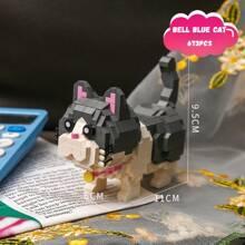 DIY 动物模型积木玩具，邮差贵宾犬，可爱小猫，哈士奇拼装积木玩具，家居装饰饰品，节日礼物 - 灰色 - 查看 8