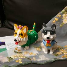 DIY 动物模型积木玩具，邮差贵宾犬，可爱小猫，哈士奇拼装积木玩具，家居装饰饰品，节日礼物 - 灰色 - 查看 6