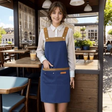 1 件可调节男女通用围裙，带口袋，防水防油，适用于厨房、咖啡厅、餐厅、烹饪、烘焙和烧烤 - 彩色 - 查看 5