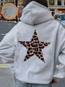 Tween Girls' Leopard & Pentagram Print Hooded Fleece Sweatshirt, Autumn/Winter