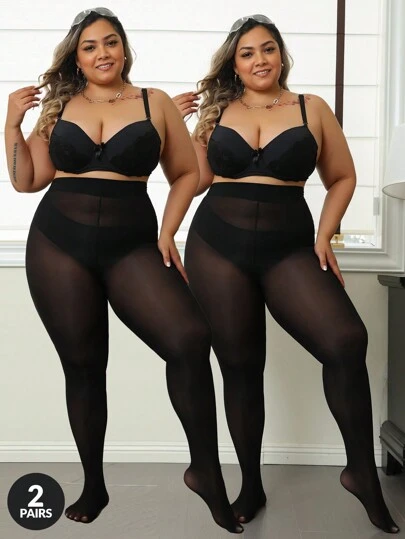 2pcs 80D Magical High Elastic Plus Size Women Tights, Sheer Seamless Sexy Stockings, Fit For 300lbs, Christmas, Cozy