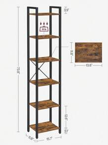 VASAGLE 6-Tier Bookshelf, Bookcase, Shelving Unit, For Office, Study, Living Room, Bedroom, 30 X 40 X 187.5 Cm, Industrial, Rustic Brown And Ink Black - Coffee Brown - View 7