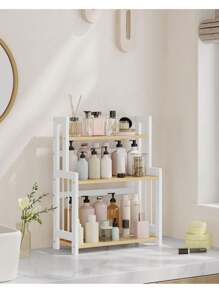 SONGMICS Spice Rack, 3-Tier Countertop Storage Shelf, Desktop Organiser With Bamboo Frame, For Kitchen, Dining Room, Office, Natural Oak - White - View 2