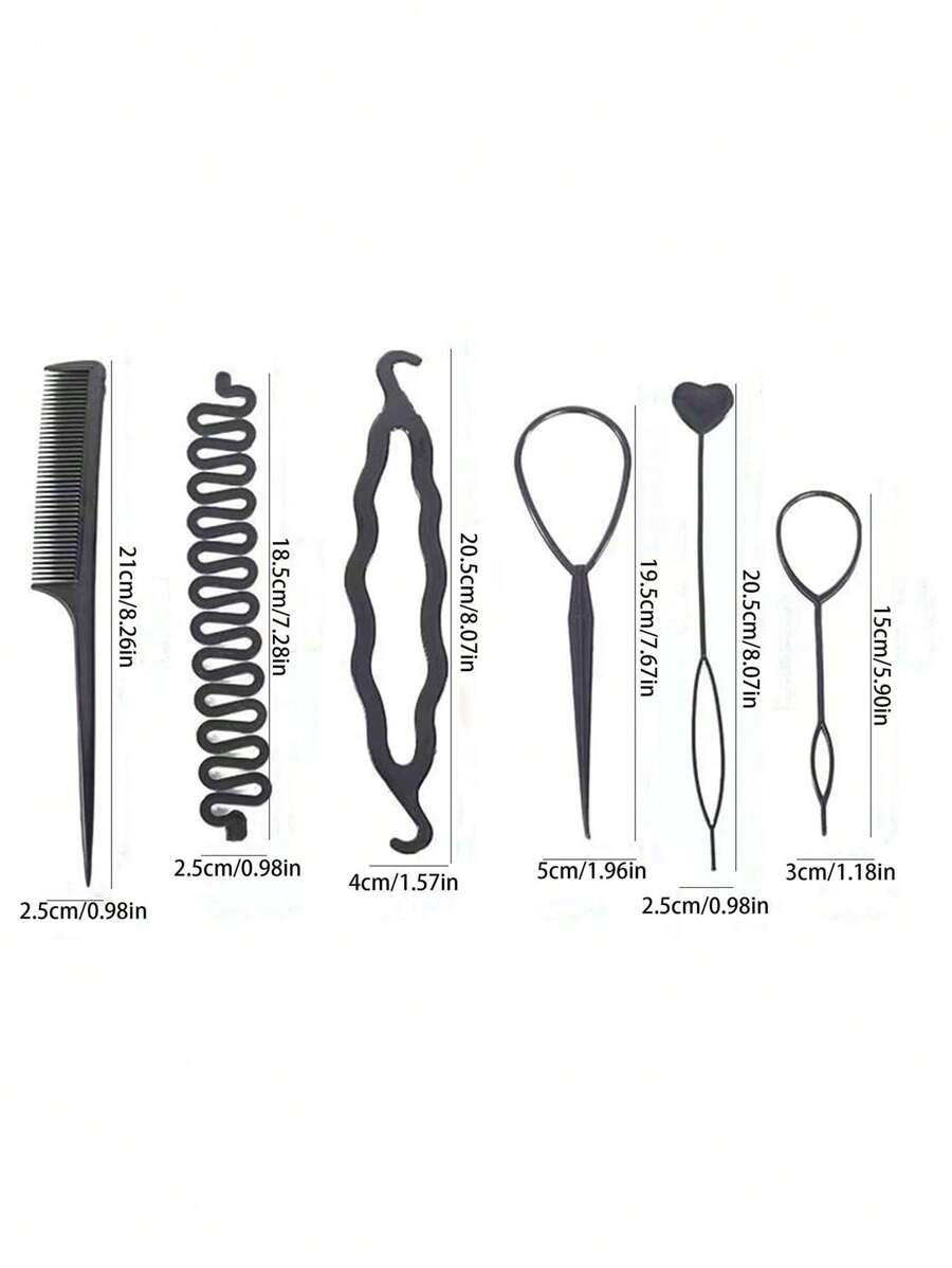 6pcs Black Hair Styling Tools Set, Including Bun Maker, Hair Flower