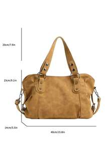 新款时尚经典百搭通勤纯色大容量复古 PU 面料单肩包手提包钱包，拉链开口女士包，适合购物、旅行， - 棕色 - 查看 5