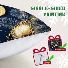1pc 17.7"X17.7" (45x45cm) Merry Christmas 2025 New Year Blue & Gold Christmas Text Throw Pillow Cover (Single-Sided Print), Home Decor Cushion For Sofa, Bed, Car - Fuzzy Peach Velvet (Pillow Insert Not Included), Suitable For Daily Use, High-End Minimalist Self-Use, Living Room, Sofa, Bedroom, Car Decorative Pillow Case