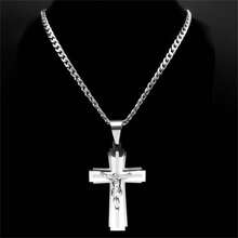 Jesus Cross Necklace Women's Stainless Steel Chain Men's Silver Cross Religious Necklace Jewelry Cruz Collar Men's Women Fashion Accessories Couples Gift - Necklace - View 6