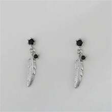 2 Stücke 925 Sterling Silber Feder Cubic Zirconia Ohrstecker, eleganter Alltagstragen für Frauen