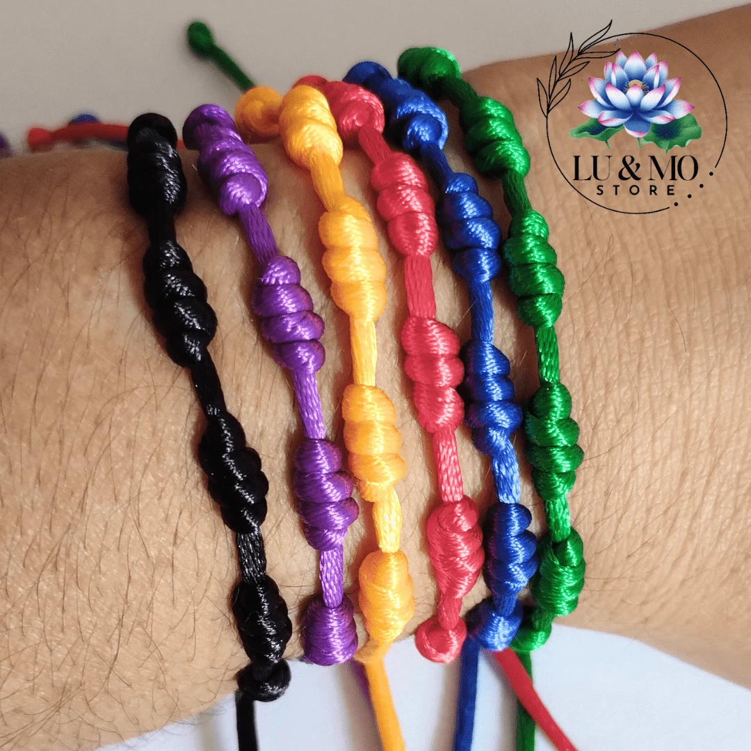 7 Seven Knots  Cabala Color Bracelet For Luck And Protection 2mm Thick Colorful - Black - View 1