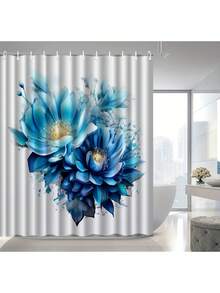 1 tấm rèm tắm họa tiết hoa màu xanh, nhẹ và thanh lịch với móc nhựa, rèm tắm họa tiết, bộ trang trí phòng tắm chống nước, vải, rèm tắm phòng tắm chống nước nhiều màu sắc và duyên dáng, phụ kiện phòng tắm, đồ trang trí nhà cửa - nhiều màu - Xem 7