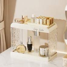 1pc Desktop Makeup Organizer Box, Transparent Vanity Tray, Lipstick Holder, Multi-Function Storage Rack, For Dorm