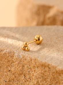 1入組素色不銹鋼直筒杠鈴帶3顆珠子焊接技術極簡時尚風格耳環釘狀首飾適用於女士每天穿戴 - 金黃色 - 查看 3