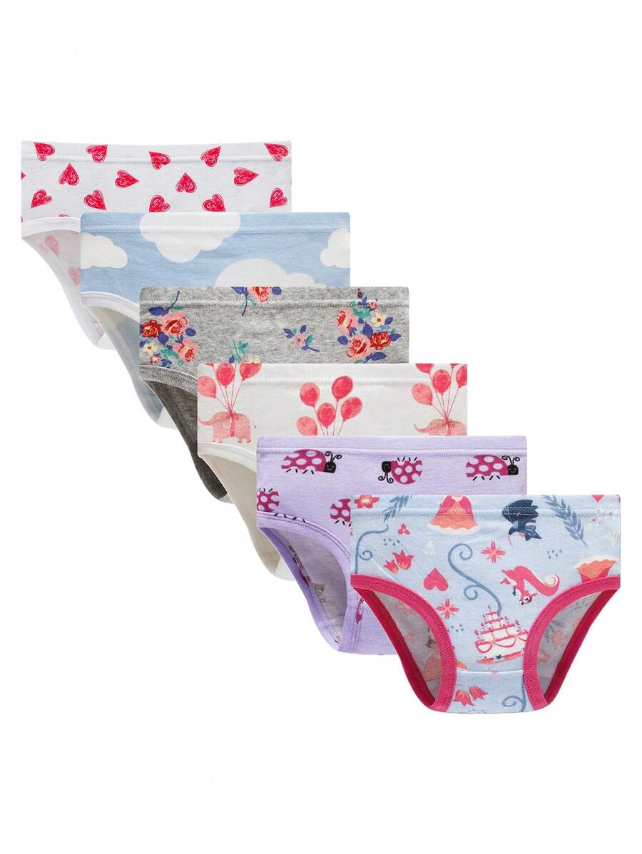 Quần lót họa tiết trái tim, bọ rùa, sóc cho bé gái 6 chiếc/gói - Nhiều màu - Xem 1