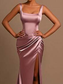 2024 New Fashion Elegant Backless Split Hem Long Stretch Dress, Slimming Fit For Women, Autumn, Formal Evening Prom Dress, For Wedding Guest, Graduation, Dinner