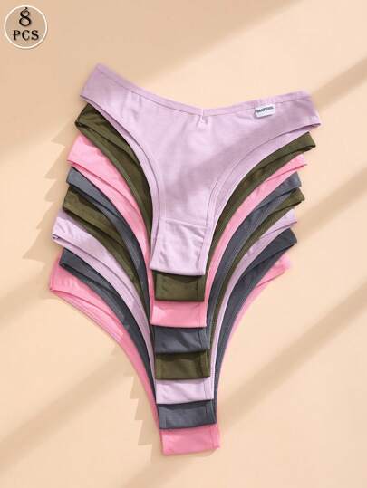 8 条装 女士纯棉三角裤 V 腰纯色比基尼内裤舒适透气运动内衣