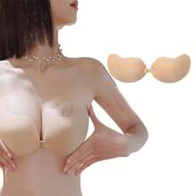 1對女士無肩帶矽膠粘合內衣推拉式自粘乳貼防走光透氣隱形胸罩,適用於婚紗、無肩帶服裝或晚禮服 - 杏色 - 查看 1