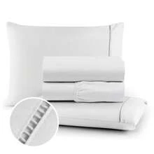 3-Piece Double Bed Sheet Set, Percale Stitch, 400 Thread Count, Soft Cotton - trắng - Xem 1