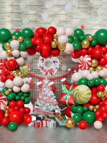 Set de 133 piezas que incluye globos metálicos mates rojos, verdes, blancos y dorados en forma de arco para decorar la Navidad - decoración de globos decorativos de látex, fondo para fiesta de Navidad, decoración navideña para el hogar, Halloween y decoración de Halloween - Multicolor - Ver 6