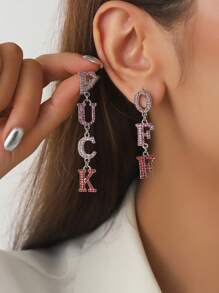 1 Pair Punk Style Vintage Zinc Alloy Letter Inlaid Glass Rhinestone Stud Earrings, Charming Jewelry Accessories For Women, Party Decor, Friend Gift - Letter Earrings - View 4