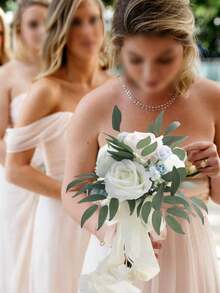 7.87 Inch Wedding Bouquets For Bride Bridesmaid Bouquet Dusty Artificial Roses Flowers For Wedding Bridal Shower Valentine's Day Party Home Decoration