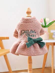 1 pezzo Vestito invernale imbottito a tema agnello con motivo a lettera, per cani e gatti - Rosa