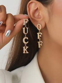 1 Pair Punk Style Vintage Zinc Alloy Letter Inlaid Glass Rhinestone Stud Earrings, Charming Jewelry Accessories For Women, Party Decor, Friend Gift - Letter Earrings - View 19