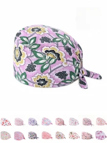 1 pieza Gorro de trabajo con estampado digital floral, animal y de corazón sobre base rosa, apto para médicos, enfermeras, salones de belleza, hospitales veterinarios y trabajadores de limpieza - Antibacteriano, antipolvo