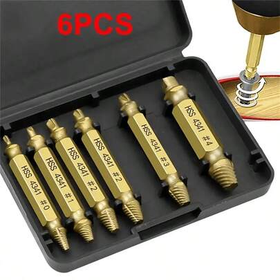 Bộ dụng cụ tháo vít hai đầu 6 chiếc, Dụng cụ tháo vít bị tước, Bộ mũi khoan tháo vít 6 trong 1 có hộp đựng dụng cụ, Dụng cụ tháo vít bằng thép tốc độ cao, Phụ kiện dụng cụ thủ công