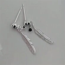2 Stücke 925 Sterling Silber Feder Cubic Zirconia Ohrstecker, eleganter Alltagstragen für Frauen